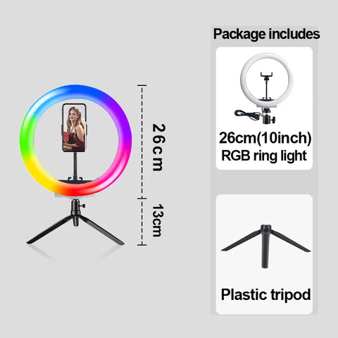 Video Light Selfie Ring Light Photography RGB Led Light Lamp With Mobile Phone Holder Large Tripod Stand For Youtube Tiktok Live