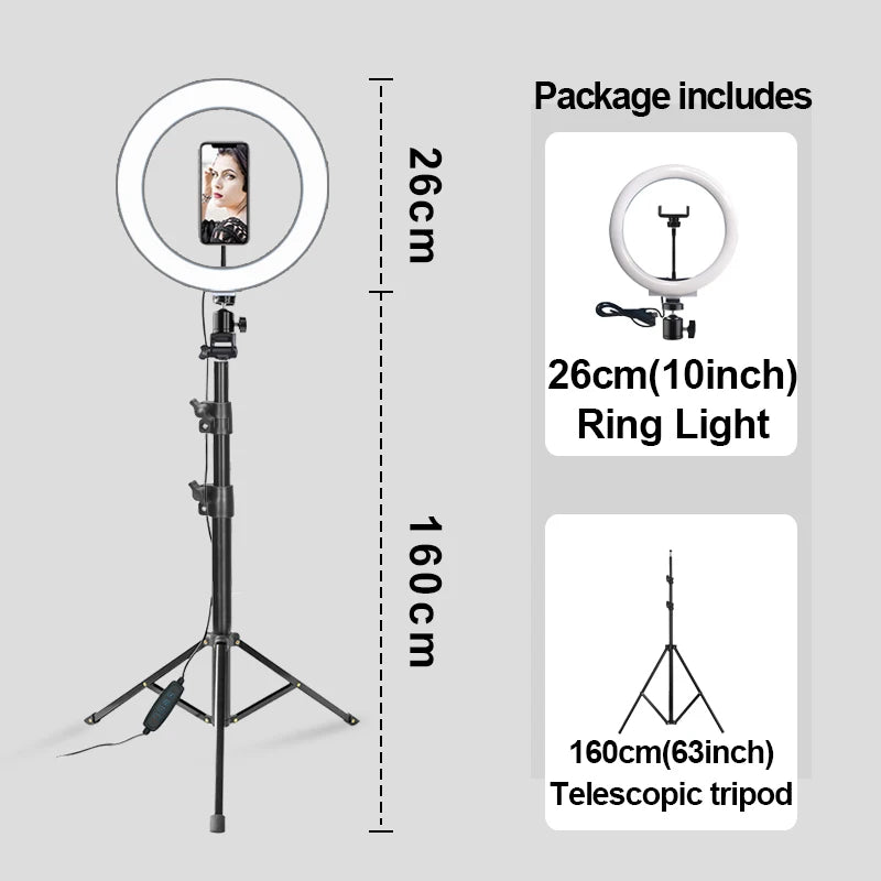 Video Light Selfie Ring Light Photography RGB Led Light Lamp With Mobile Phone Holder Large Tripod Stand For Youtube Tiktok Live