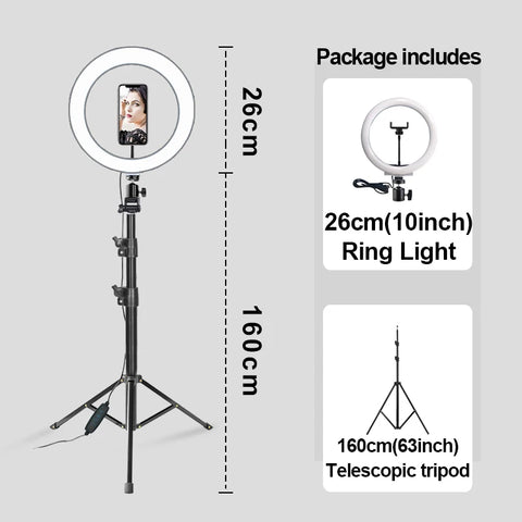 Video Light Selfie Ring Light Photography RGB Led Light Lamp With Mobile Phone Holder Large Tripod Stand For Youtube Tiktok Live