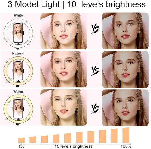 Christma Gift 10 Inch Dimmable LED Selfie Ring Light with Stand Tripod Lamp Photography Ringlight Phone