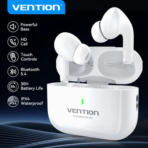 Vention Bluetooth 5.4 Wireless Earphones Al-based ENC Water-Resistant IPX4 Hi-Fi Stereo TWS Earbuds With Mic For Student