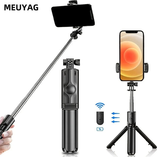 MEUYAG 2025 New Expandable Portable Tripod Selfie Stick With Remote With Detachable BT Wireless Remote Compatible for iPhone