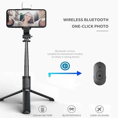 Selfie Stick Wireless Tripod Stand With Light And Bluetooth Remote Extendable Portable Phone Stand Tripod For iPhone Phone Live