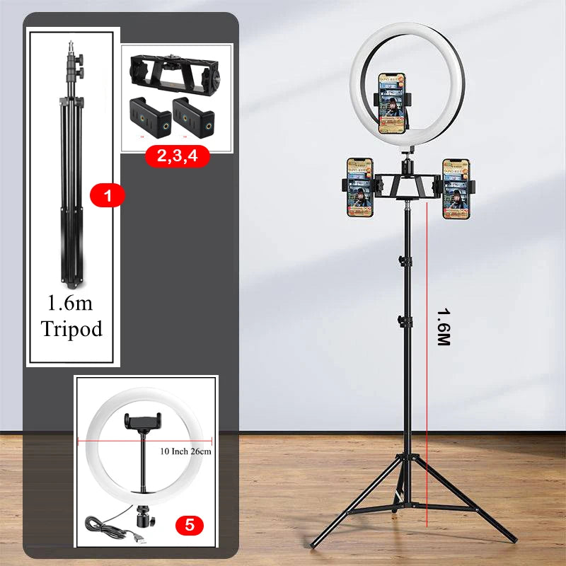10" LED Ring Light Photographic Selfie Ring Lighting with 3 Stand for Smartphone Youtube Makeup Video Studio Tripod Ring Light