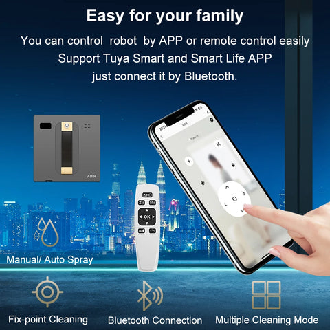 Robot Window Cleaner ABIR WD8,Dual Water Spray,Smart Memory,High Vacuum Suction, Laser Sensor, Home Wall Glass Cleaning Robot