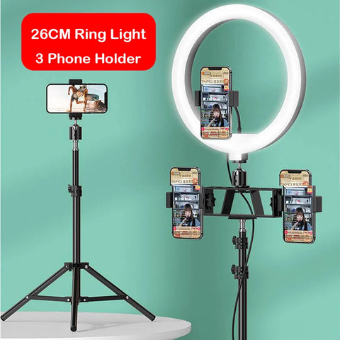 10" LED Ring Light Photographic Selfie Ring Lighting with 3 Stand for Smartphone Youtube Makeup Video Studio Tripod Ring Light