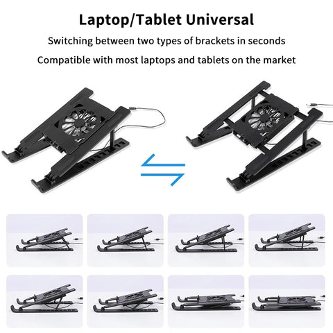 Laptop Cooler Base Stand Foldable Laptop Cooling Pad Holder Portable Notebook Radiator Bracket Heighten Rack With 1 Cooling Fans