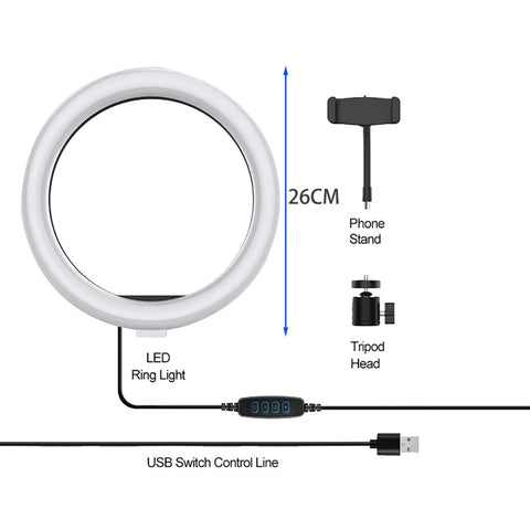 10" LED Ring Light Photographic Selfie Ring Lighting with 3 Stand for Smartphone Youtube Makeup Video Studio Tripod Ring Light