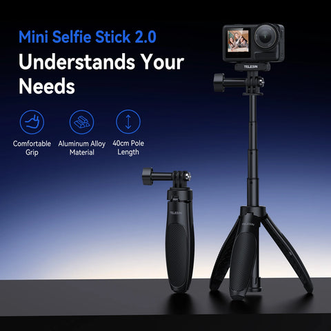 TELESIN Mini Quick Release Selfie Stick Tripod Portable Adjustable Length for GoPro Insta360 DJI Osmo Action Action Camera