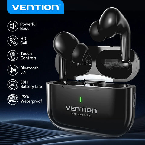 Vention Bluetooth 5.4 Wireless Earphones Al-based ENC Water-Resistant IPX4 Hi-Fi Stereo TWS Earbuds With Mic For Student