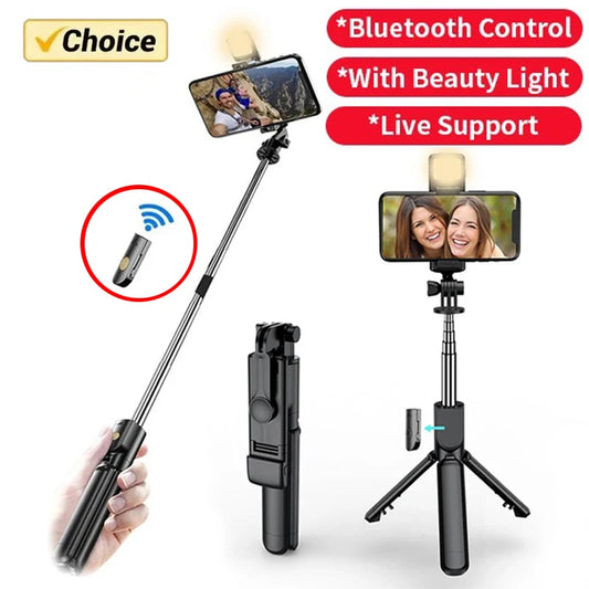 Selfie Stick Wireless Tripod Stand With Light And Bluetooth Remote Extendable Portable Phone Stand Tripod For iPhone Phone Live